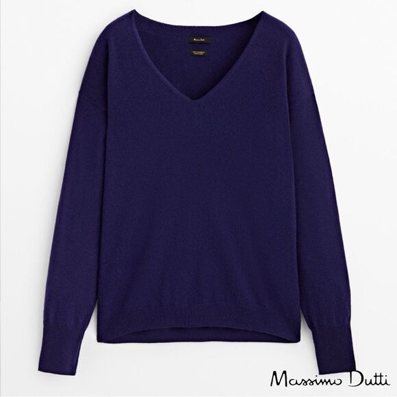 Massimo Dutti **NWT** 100% Cashmere V Neck Sweater in Ink Blue - Picture 6 of 10